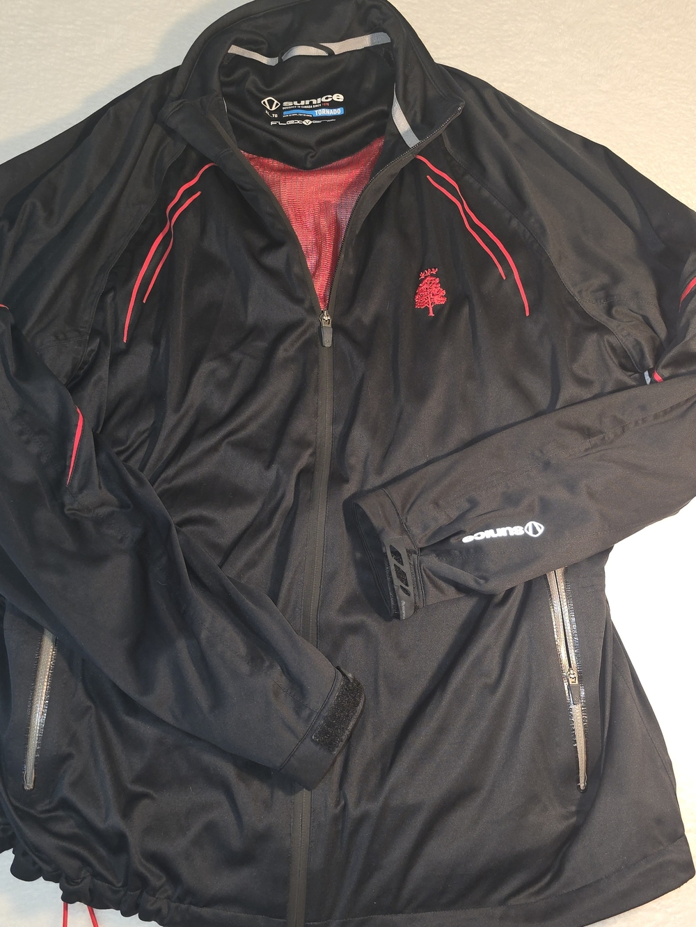Sunice Men's XL Tornado Golf Jacket Full Zip Flexvent Black W/ Red Trim